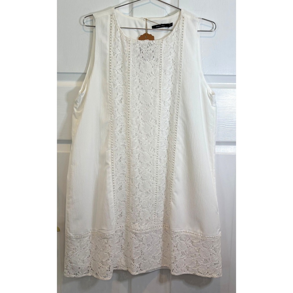 Doe & Rae White Lace Sleeveless Shift Dress Womens Sz Large NWT Lined Boho Chic